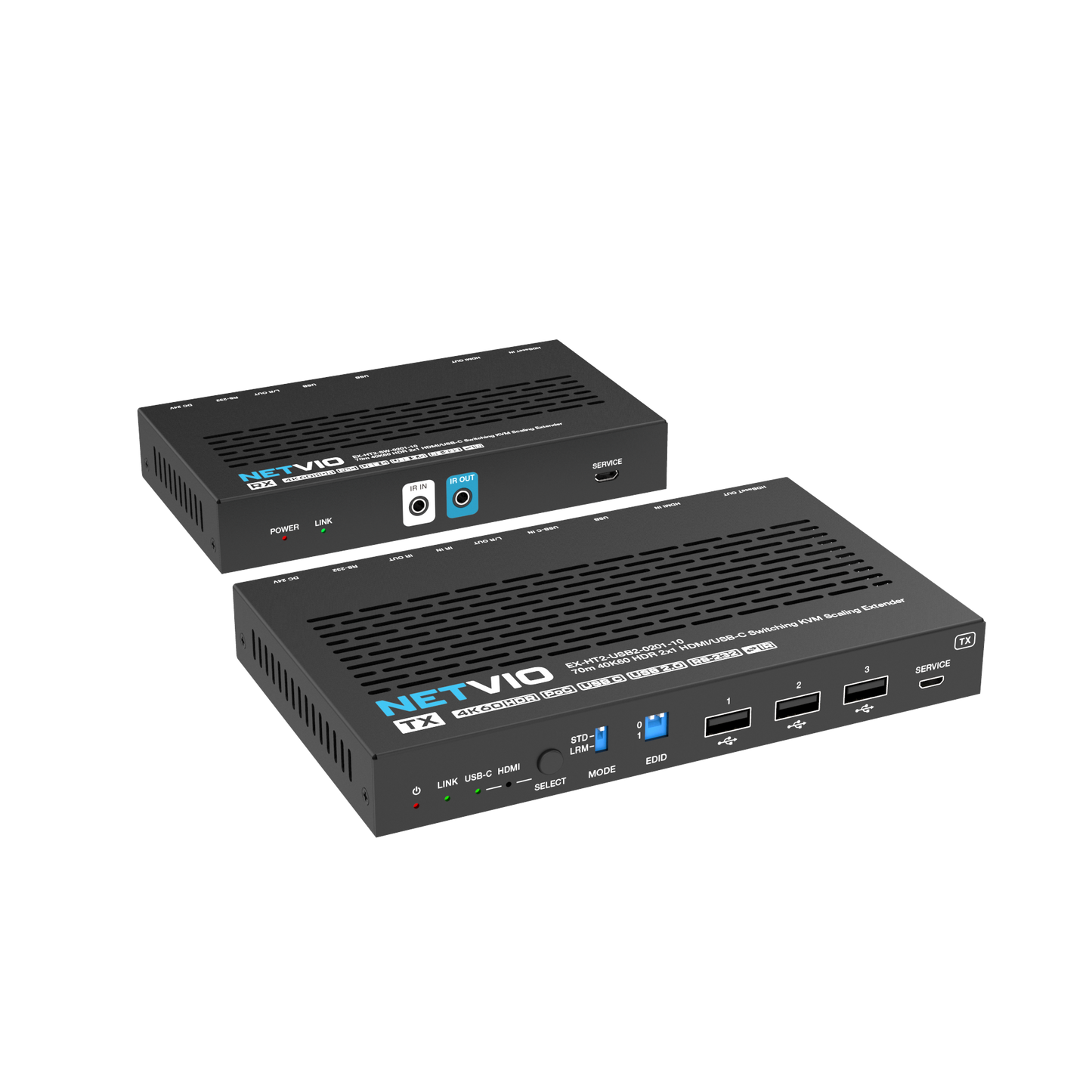 Netvio EX-HT2-USB2-0201-10 | 70m 4K60 HDMI & USB-C Extender with USB 2.0, PoC & 60W Charging Extender Netvio
