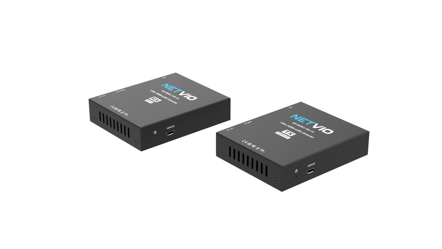 Netvio 100m Enhanced ARC Uncompressed 37Mbps Audio Extender over Cat 6/6a/7 Cable – NET-EX-EARC-100-10 Extender Netvio