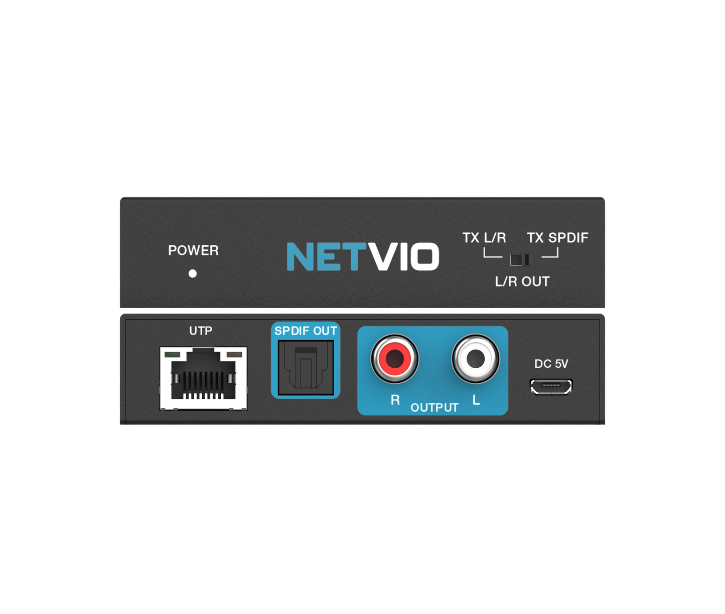 Netvio EX-2CH-300-10 | 300m 2-Channel Audio Extender with Built-in DAC & PoC Extender Netvio