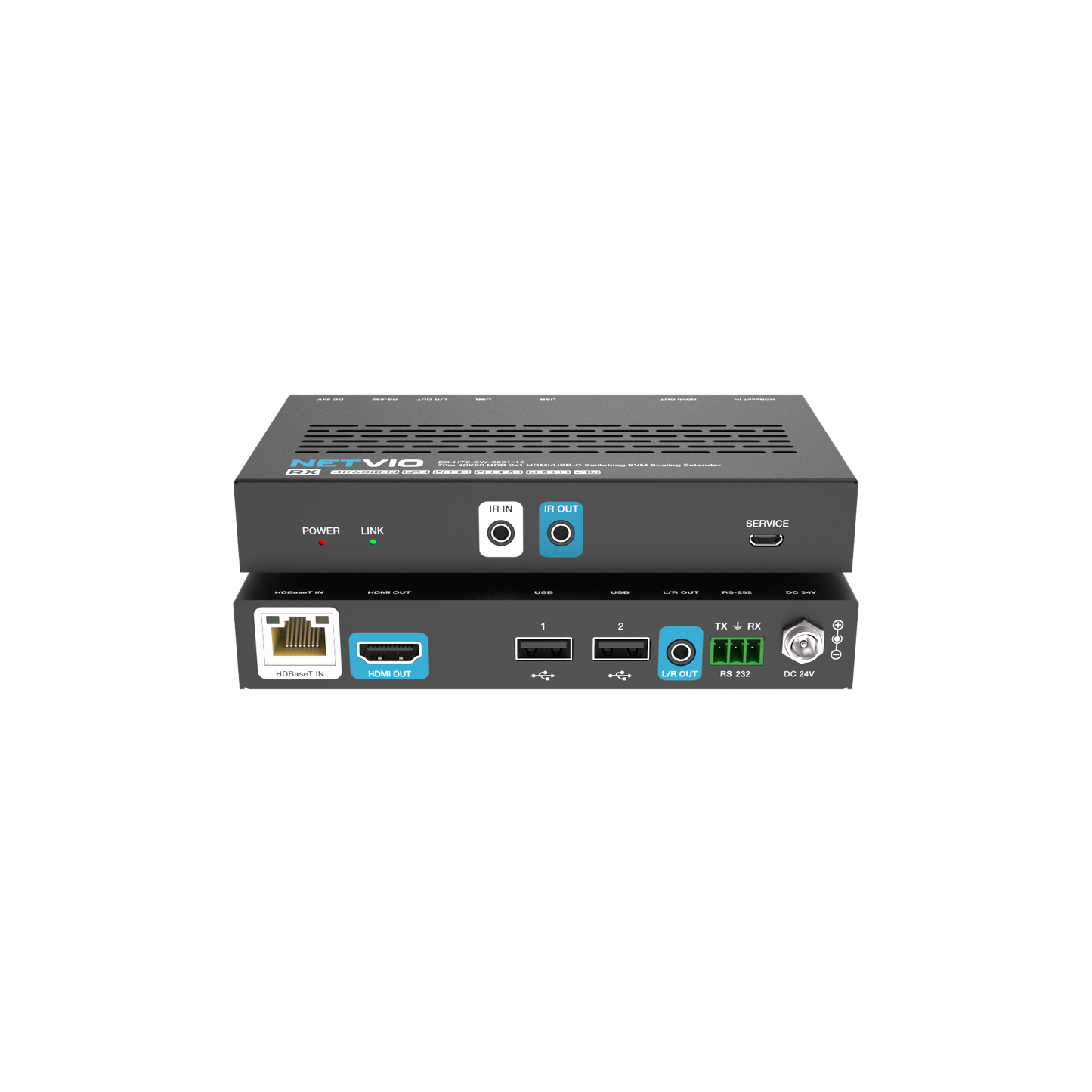 Netvio EX-HT2-USB2-0201-10 | 70m 4K60 HDMI & USB-C Extender with USB 2.0, PoC & 60W Charging Extender Netvio