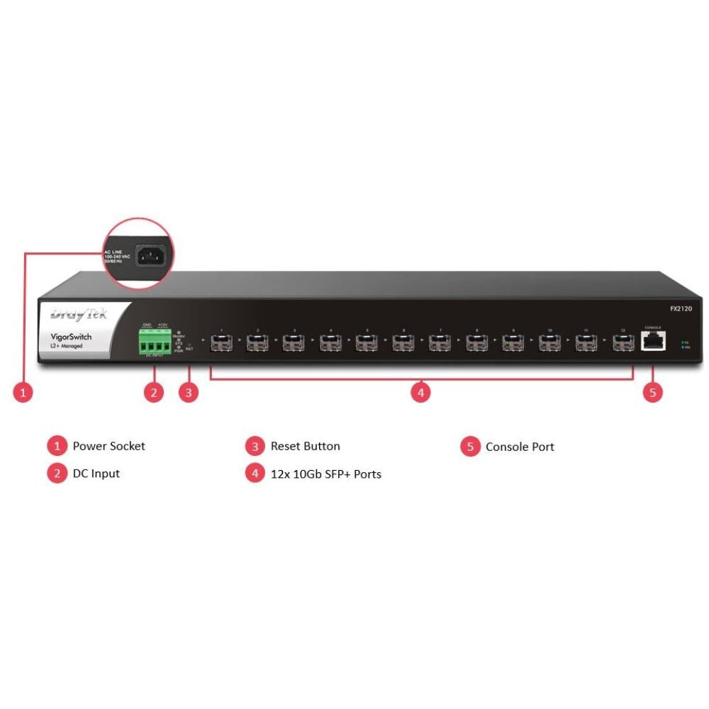 Draytek VigorSwitch FX2120 12 Port SFP+ Full Fibre 10G Switch Switches Draytek