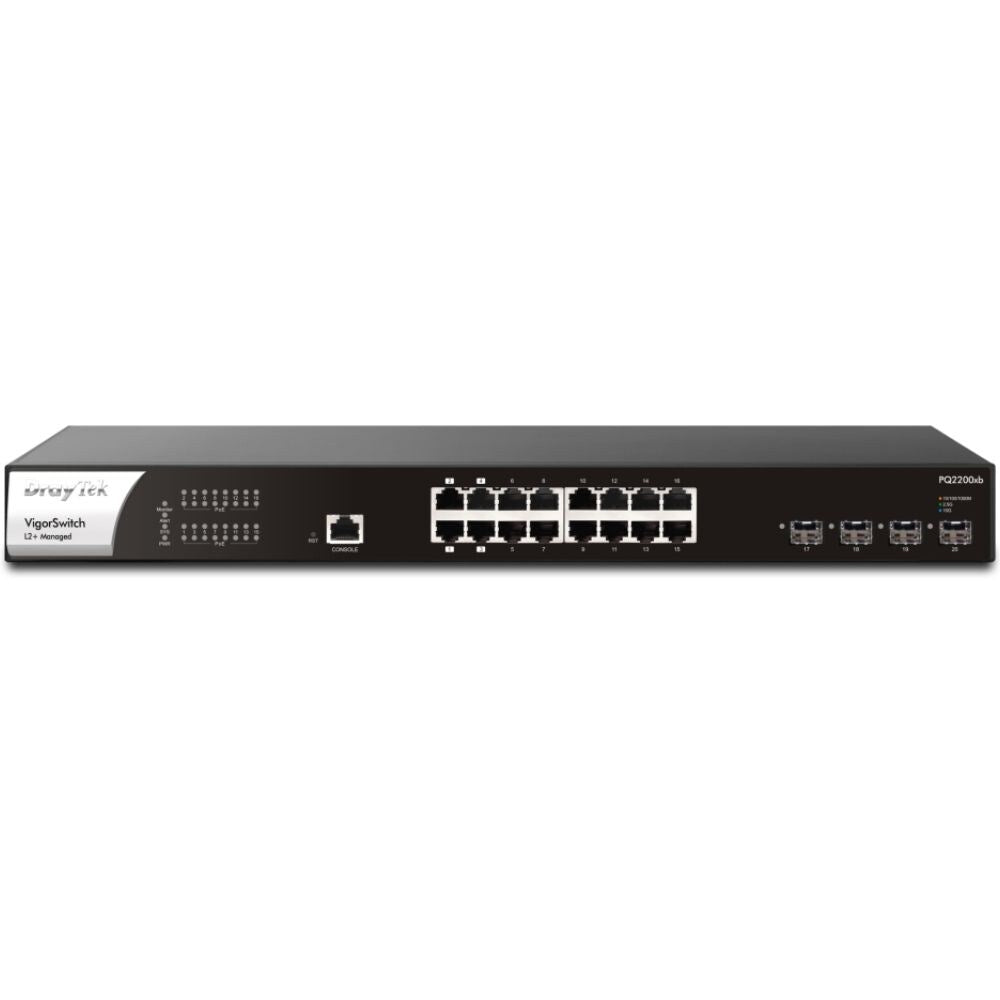 DrayTek VigorSwitch PQ2200xb 16 Port 2.5G Switch With 4 Ports PoE++, 12 Ports PoE+, 400W and 4 SFP+ Ports Switches Draytek
