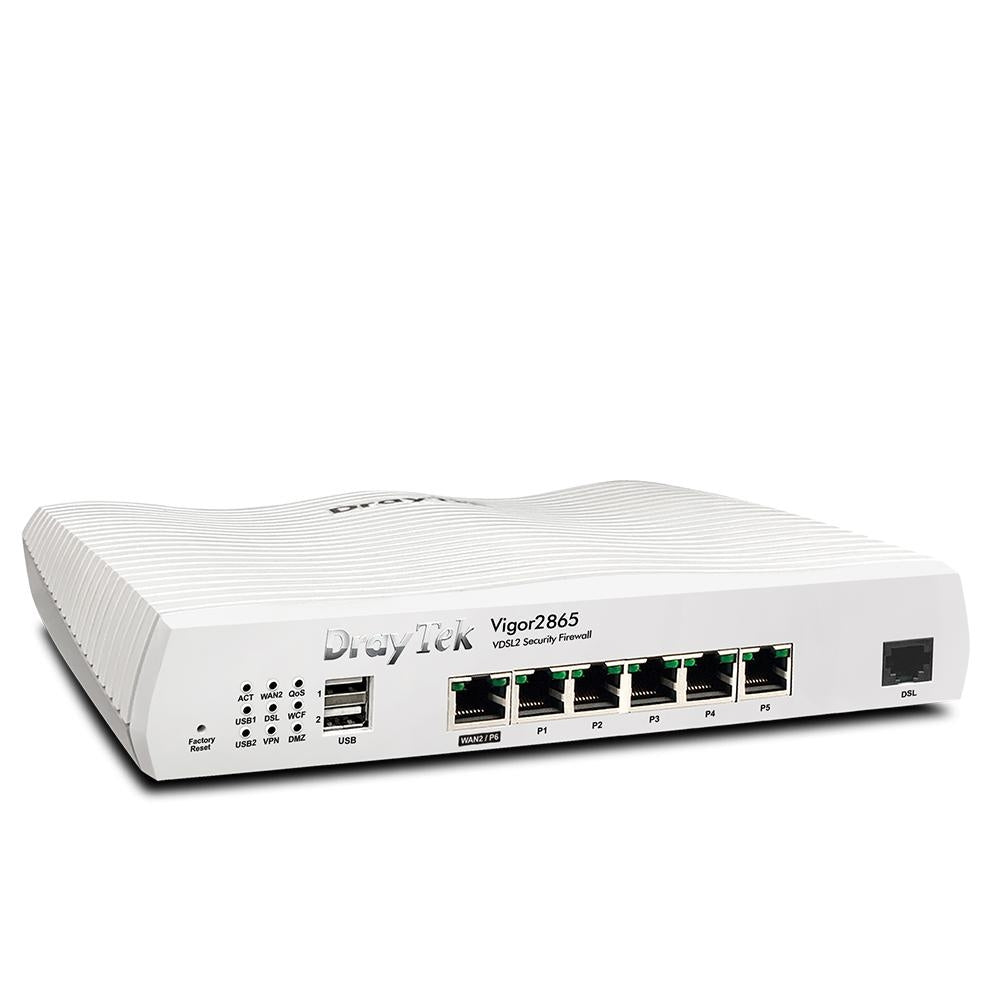 Draytek Vigor 2865 FTTP VDSL Router Firewall and 6 Port Gigabit Switch, Wired, AX Wi-Fi and 3G or 4G With AC Wi-Fi and 5G With AX Wi-FI Router Draytek No Wifi