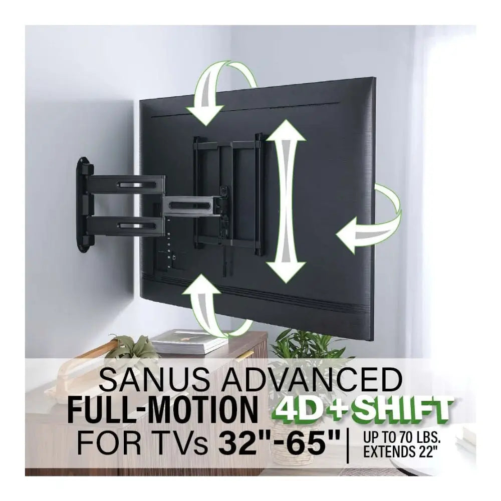Sanus Advanced Full-Motion 4D + Shift™ TV Wall Mount For 32" to 65" TV Screens TV Mounts Sanus