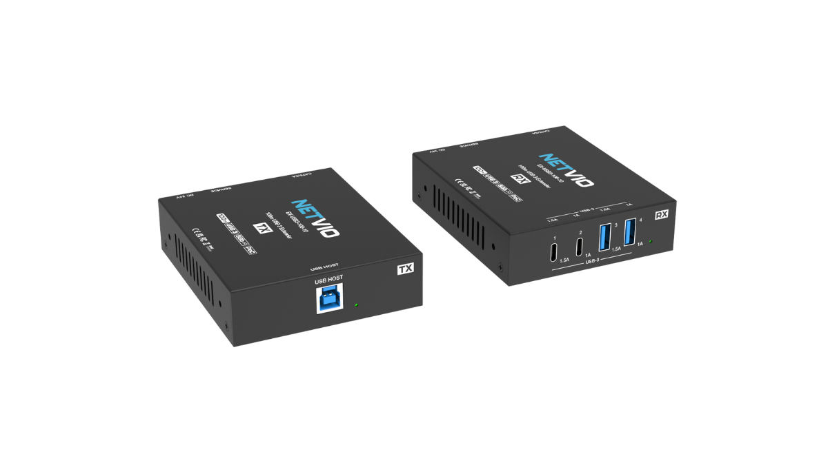 Netvio EX-USB3-100-10 | 100m USB 3.2 Gen 1 Extender with 2-Way PoE & Type-B to USB-C Cable