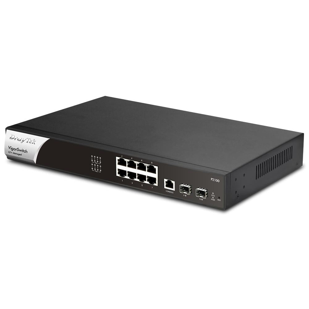 DrayTek Layer 2 Managed PoE+ Switch with 8 Gigabit RJ-45 Ports + 2 SFP Ports Uplink Ports 2