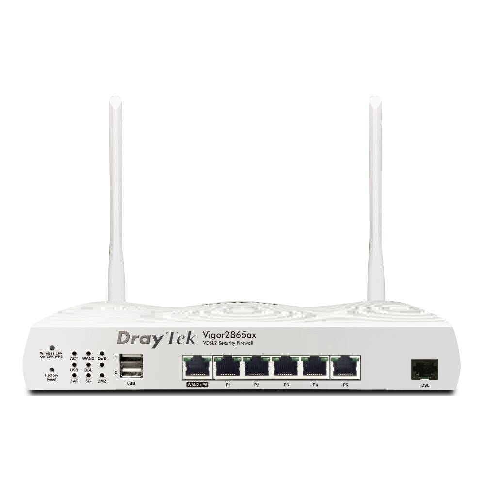 Draytek Vigor 2865 FTTP VDSL Router Firewall and 6 Port Gigabit Switch, Wired, AX Wi-Fi and 3G or 4G With AC Wi-Fi and 5G With AX Wi-FI 4